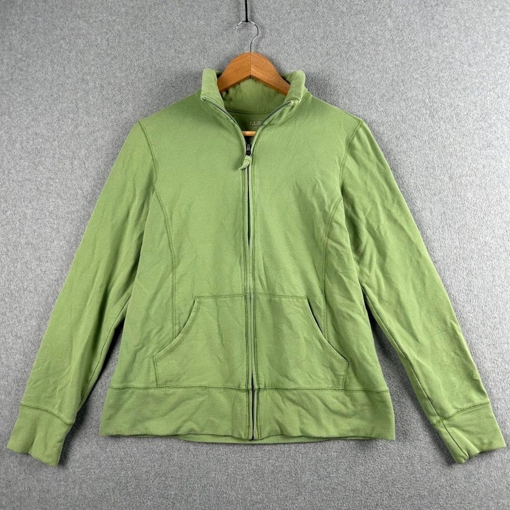 LL Bean Womens Sage Green Full Zip Mock Neck Cotton Spandex Sweatshirt Small